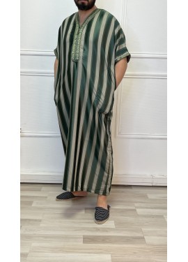 Men's striped djellaba -kaki