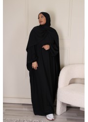Integrated hijab prayer abaya - Black