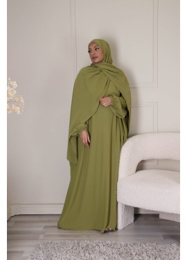 Abaya hijab intégré - Olive