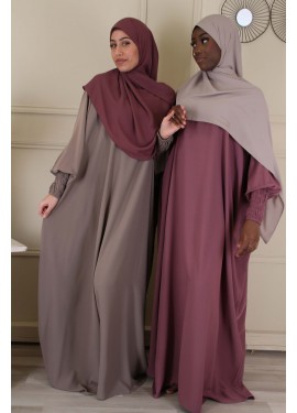 Elastic sleeve abaya - Prune