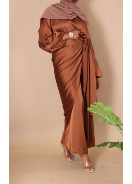 Satin sarong abaya - Moka