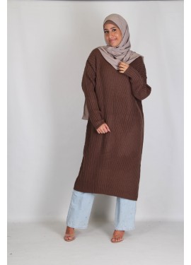 Long ribbed sweater - Cacao