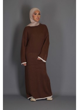 Two-tone sweater dress choco