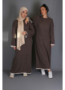 Two-tone sweater dress cacao
