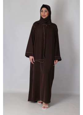 Integrated hijab dress - Brown