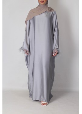 Abaya plume - Gris clair
