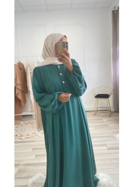 Golden button Abaya - Emerald