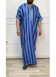 Men's striped djellaba - Royal blue